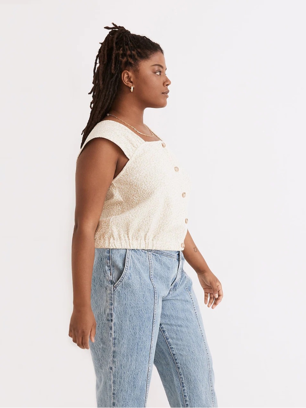 Madewell | Floral Jacquard Button-Front Top in Faded Seagrass | Size Medium - Picture 6 of 7